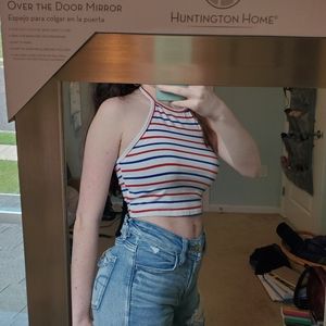 High neck red white a blue tie crop top
